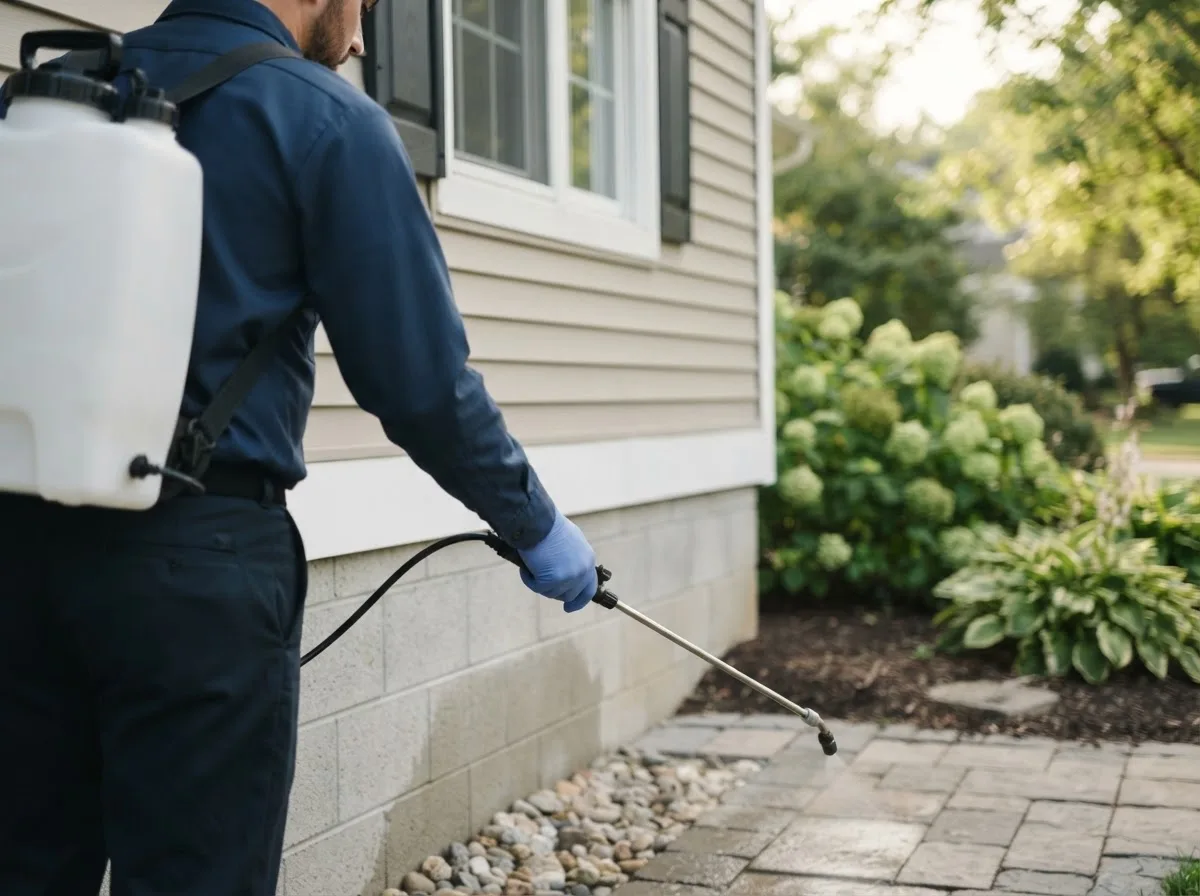 Pest control technician inspecting a home in Washington, IA
